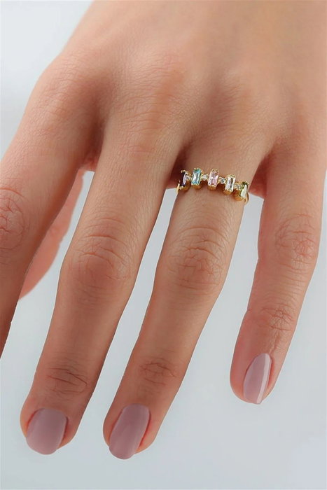Heliophilia Silver Anillo de Piedra de Circonita en Latón Dorado